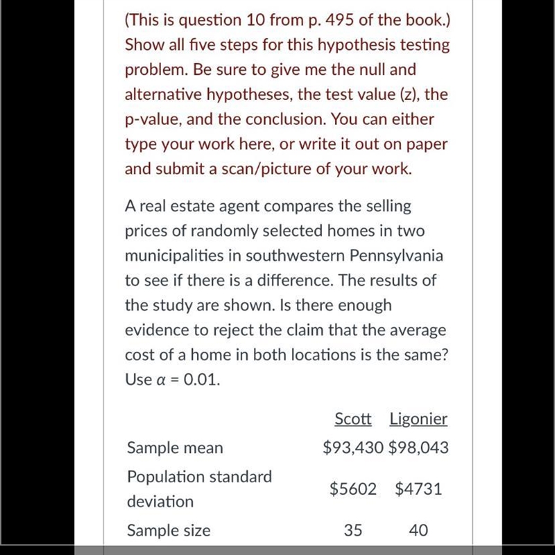 This is question 10 from p. 495 of the book.) Show all five steps for this hypothesis-example-1