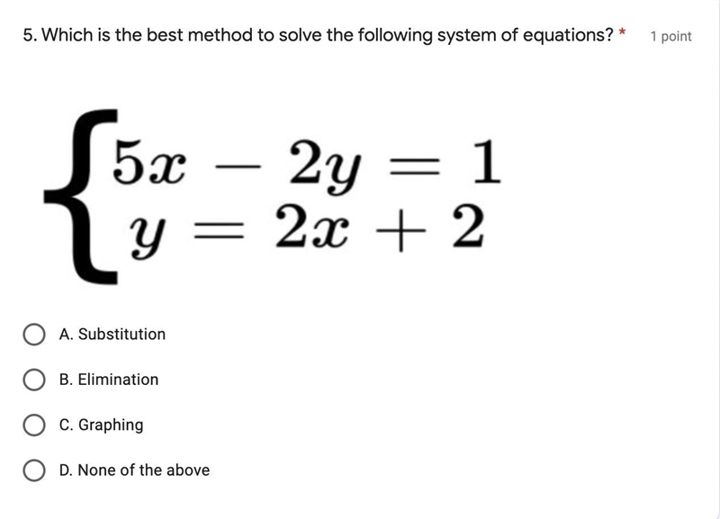 Which is the best method to solve the following system of equations? A. SubstitutionB-example-1