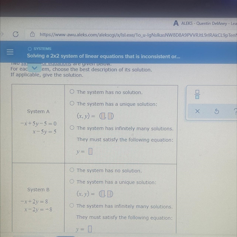 For each system through the best description of a solution if applicable give the-example-1