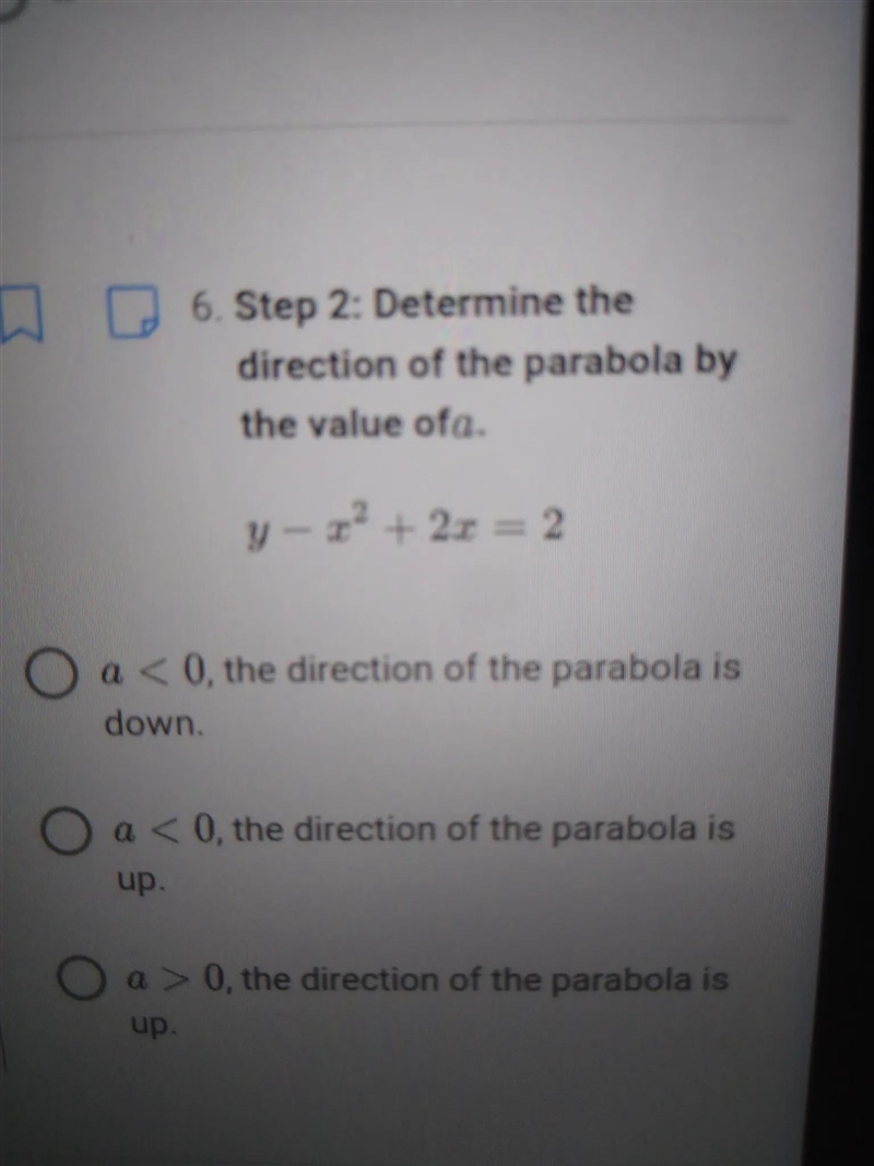 Determine the direction of the parabola by the value a.-example-1