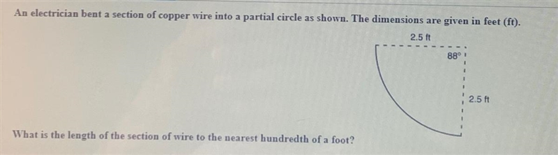 What is the length of the section of the wire to the nearest hundredth of the a foot-example-1