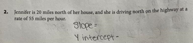 I’m trying to find the slope and y intercept of number 2.. can someone help me please-example-1