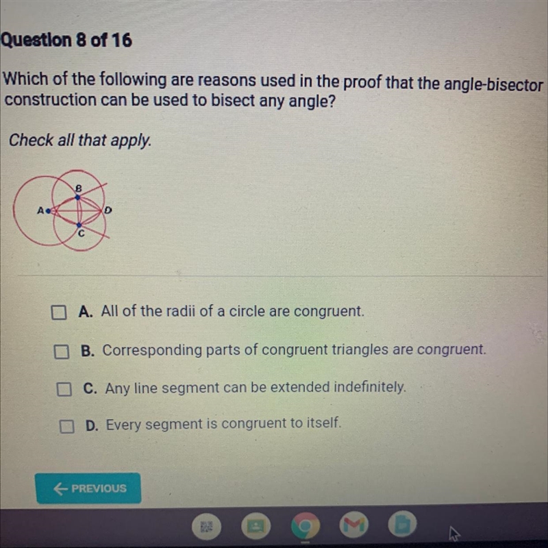 Question 8 of 16 Which of the following are reasons used in the proof that the angle-example-1