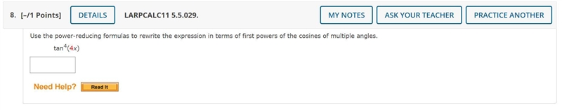 Use the power-reducing formulas to rewrite the expression in terms of first powers-example-1