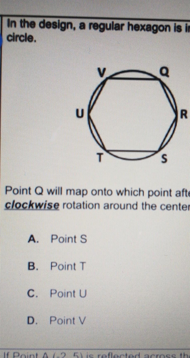 in the design a regular hexagon is inscribed in a circle point q will map onto which-example-1