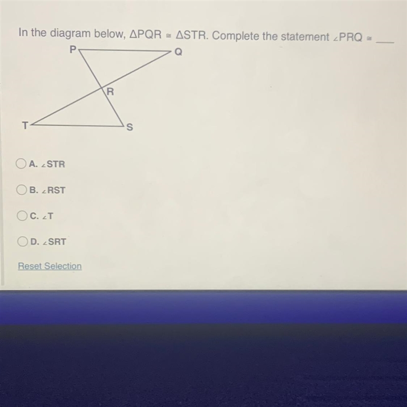 In the diagram below , ^PQR = ^STR . Complete the statement-example-1