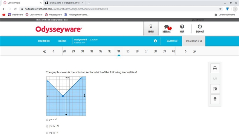 The graph shown is the solution set for which of the following-example-1