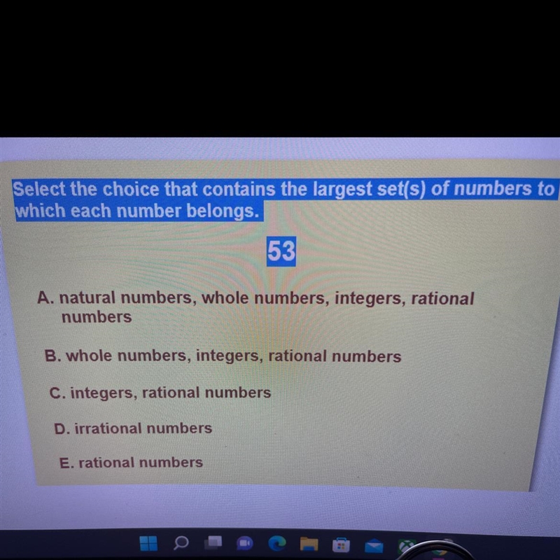 Select the choice that contains the largest sets of numbers to which each number belongs-example-1