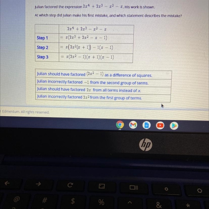 Select the correct texts in the passage,Julian factored the expression 224 +223 - 22 - 1. His-example-1