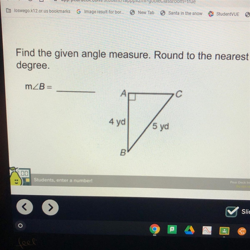 Find the given angle measure. Round to the nearestdegree.M angle B=4 ydT5 ydB В-example-1