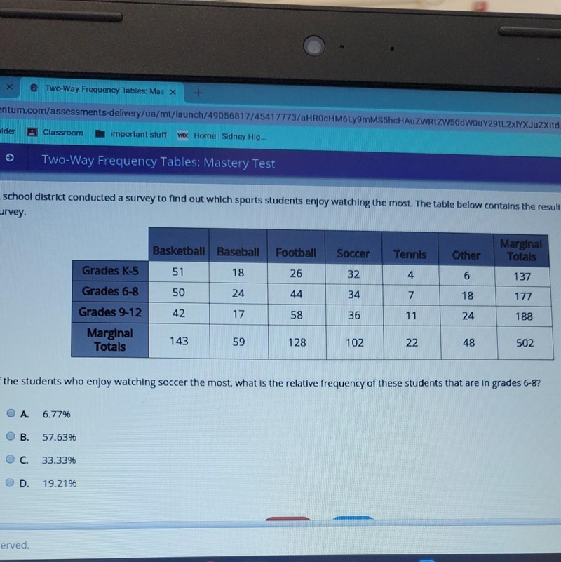 a school district conducted a survey to find out which sports students enjoy watching-example-1