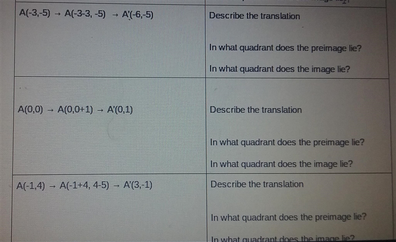 Describe the translation In what quadrant does the preimage lie? In what quadrant-example-1