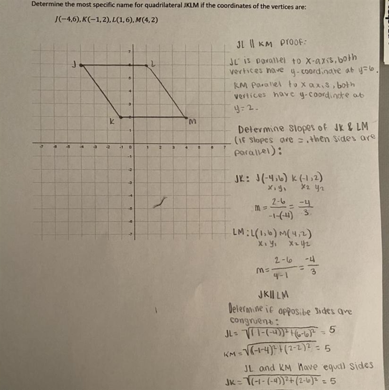 Determine the most specific name for quadrilateral JKLM if the coordinates of the-example-1