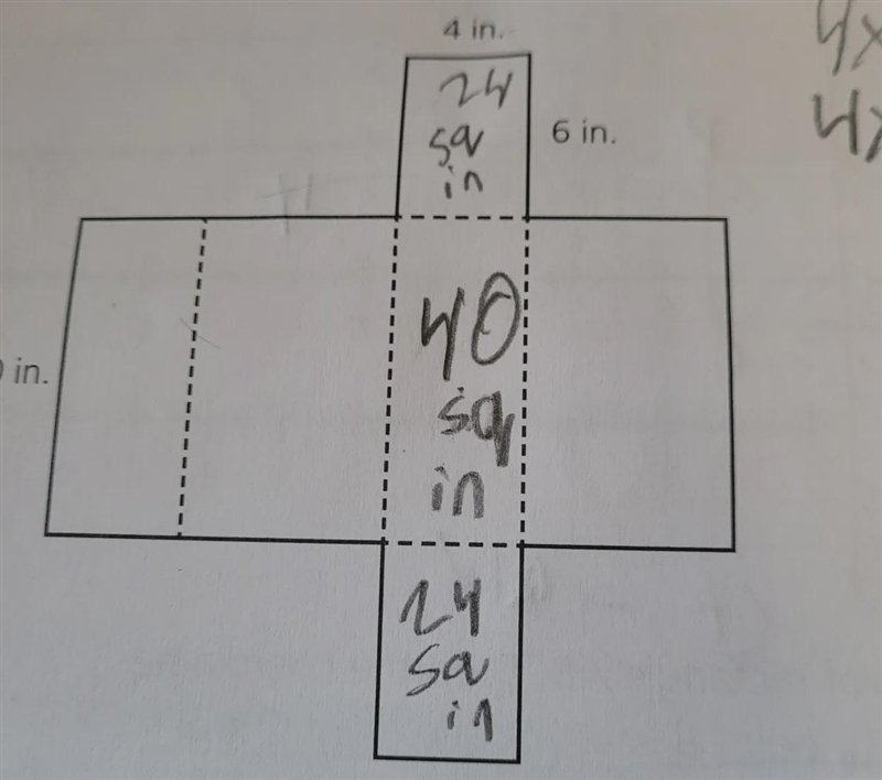 This net represents an unfolded box. 4 in. 4x5=7 WXI- 2 sov 6 in. n 1 yo 10 in. sa-example-1