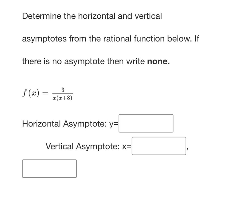 Determine the horizontal and vertical asymptotes from the rational function below-example-1