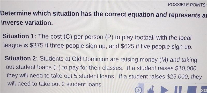 Tell me which situation has the correct equation and representation and inverse variation-example-1