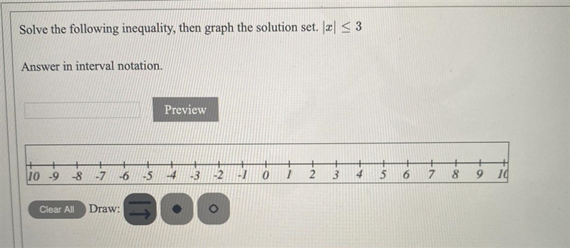 Solve the following inequality, then graph the solution set. x ≤ 3Answer in interval-example-1