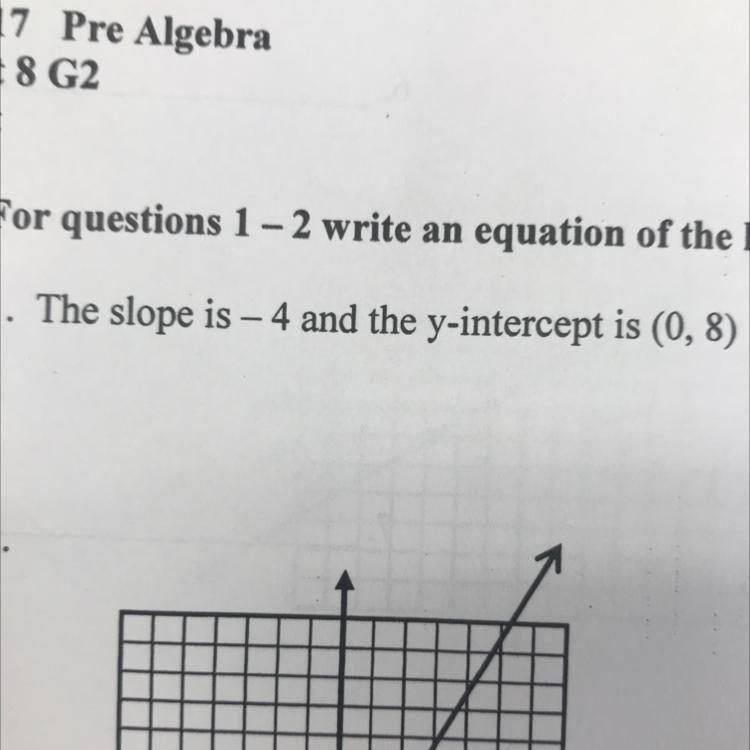 For questions 1-2 write an equation of the line in slope-intercept form-example-1