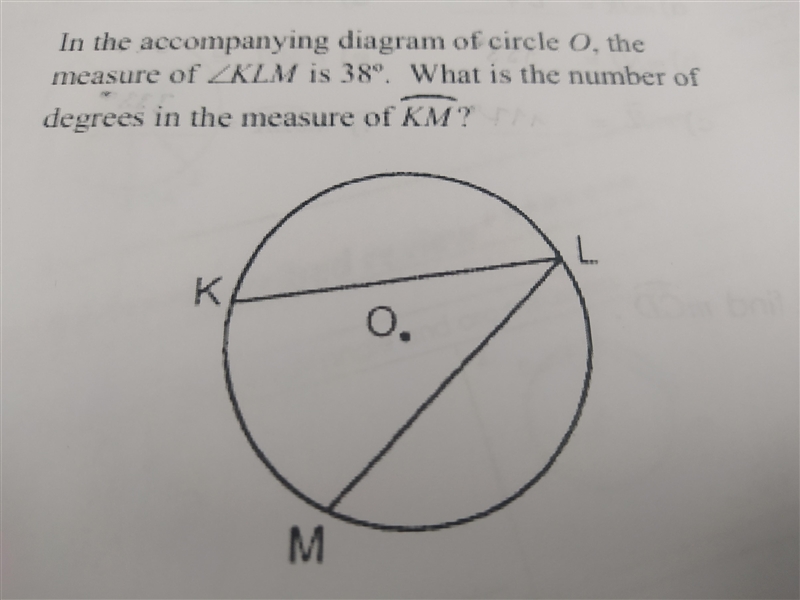 I need to find the measure of KM in degrees-example-1