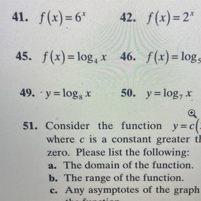 Question 49.Graph each function and its inverse on the same set of axis. Label two-example-1