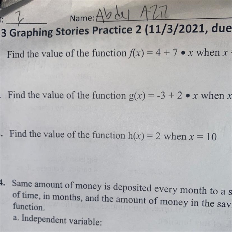 3. Find the value of the function h(x) = 2 when x = 10=-example-1