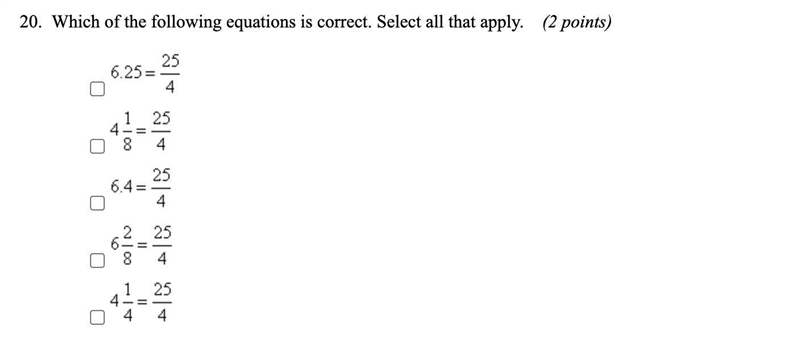 20. Which of the following equations is correct. Select all that apply. (2 points-example-1