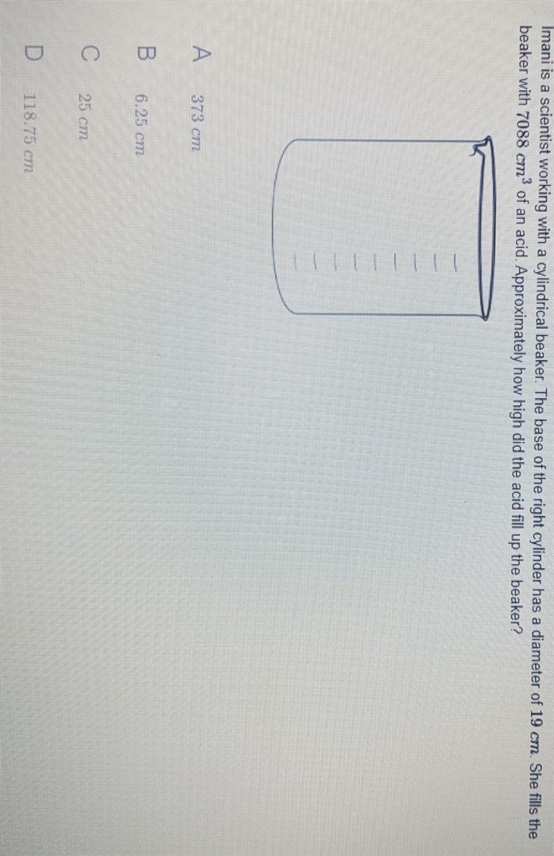 Imani is a scientist working with a cylindrical beaker. The base of the right cylinder-example-1