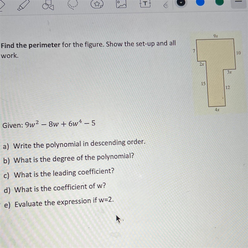 5. Find the perimeter for the figure. Show the set-up and allwork.-example-1