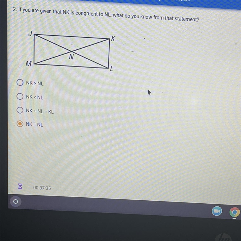 If you are given that NK is congruent to NL, what do you know from that statement-example-1