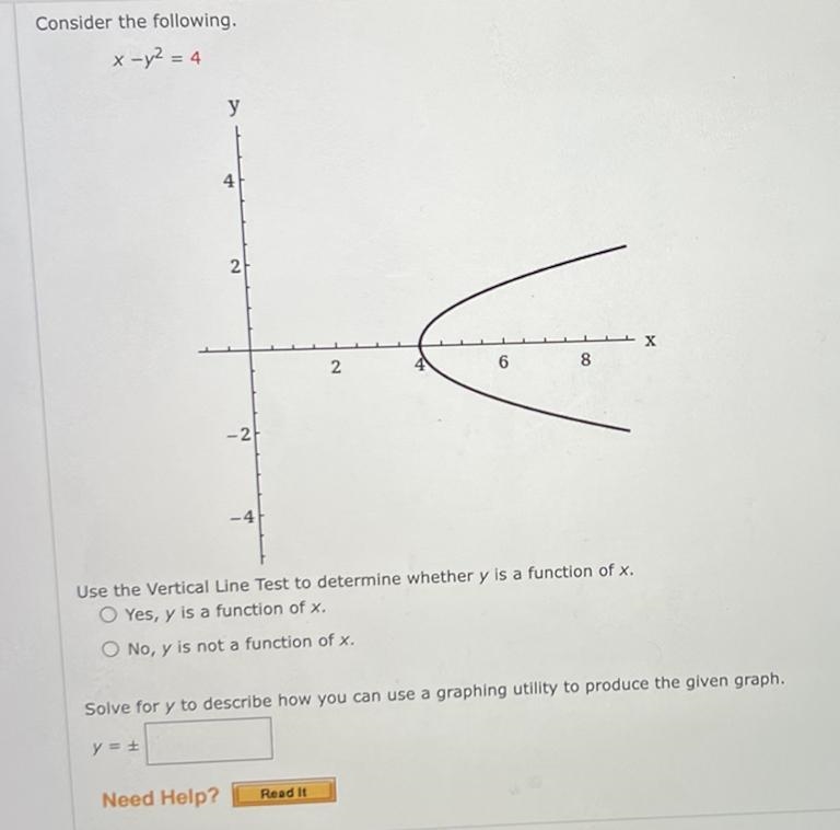 Consider the following. Use the Vertical Line Test to determine whether y is a function-example-1