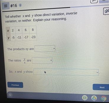 Tell whether x and y show direct variation, inversevariation, or neither. Explain-example-1