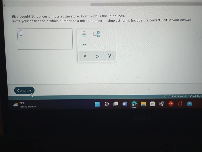 Elsa bought 20 ounces of nuts at the store. How much is this in pounds? Write your-example-1