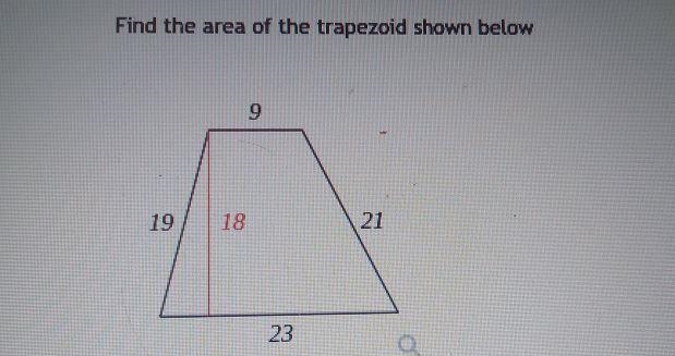 Question 8 > Find the area of the trapezoid shown below 9 19 18 21 23 I Question-example-1