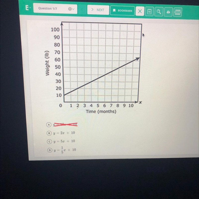 Which equation best represents the relationship between x and y in the graph?-example-1