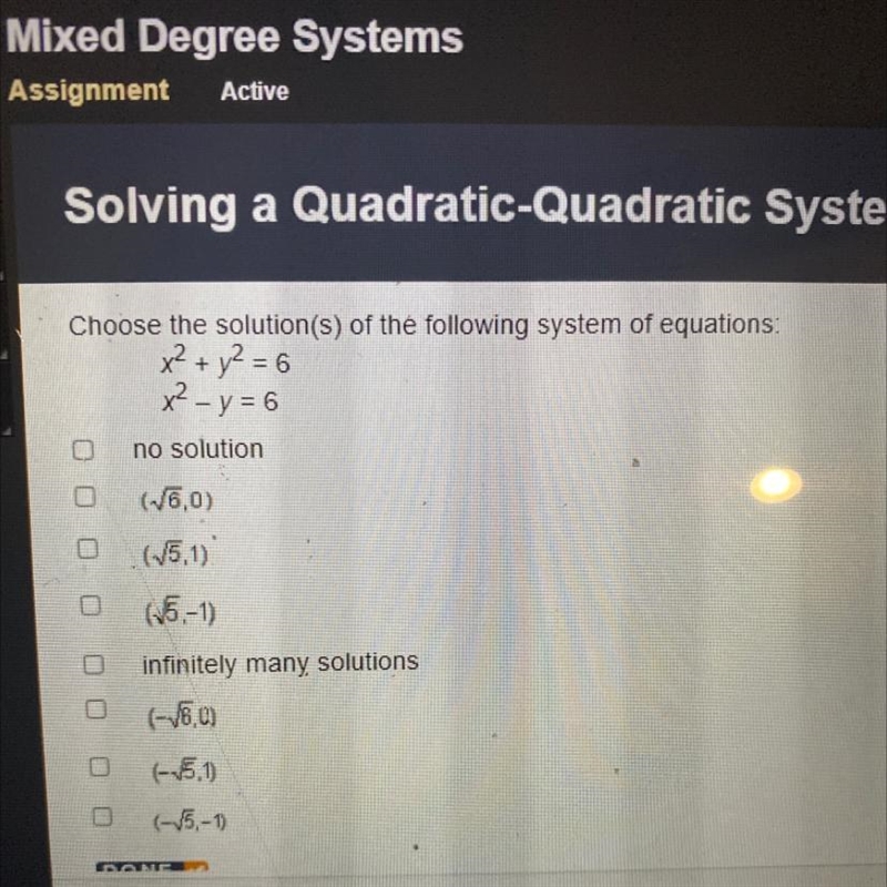 Solving a Quadratic-Quadratic SvatOfChoose the solution(s) of the following system-example-1