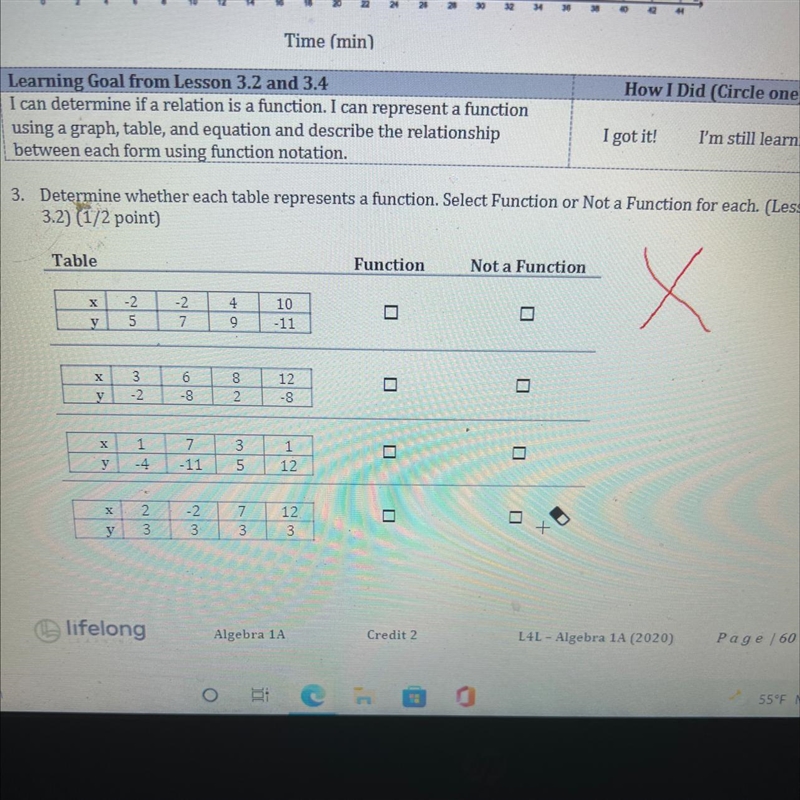 3. Determine whether each table represents a function. Select Function or Not a Function-example-1