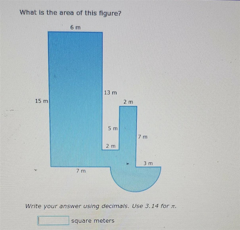 What is the area of this figure.write your answer using decimals. use 3.14 for ñ-example-1