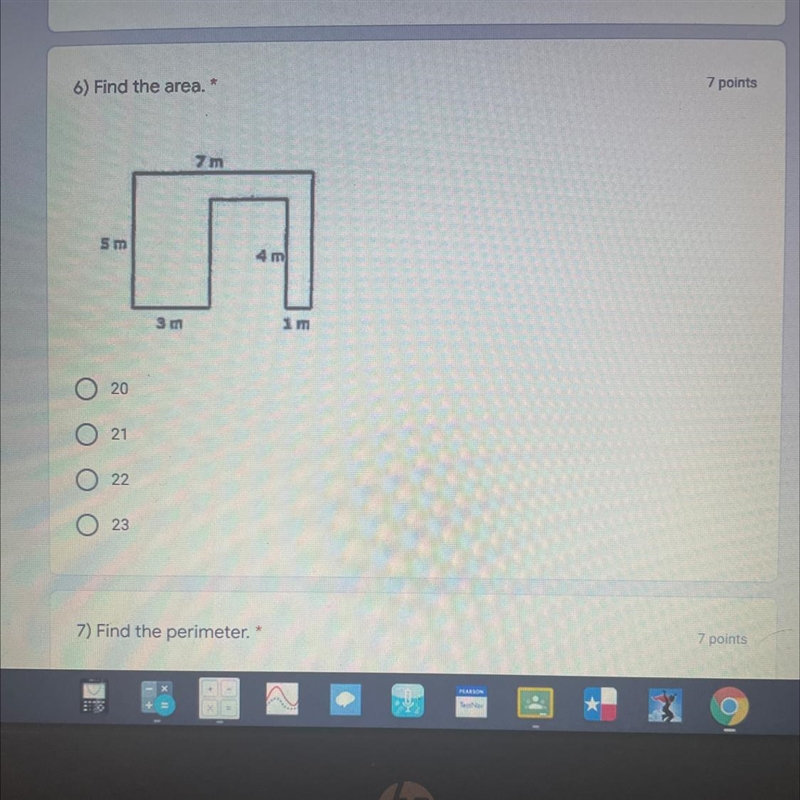 6) Find the area."7 points7 m5 m4 m3 m1 m20212223-example-1