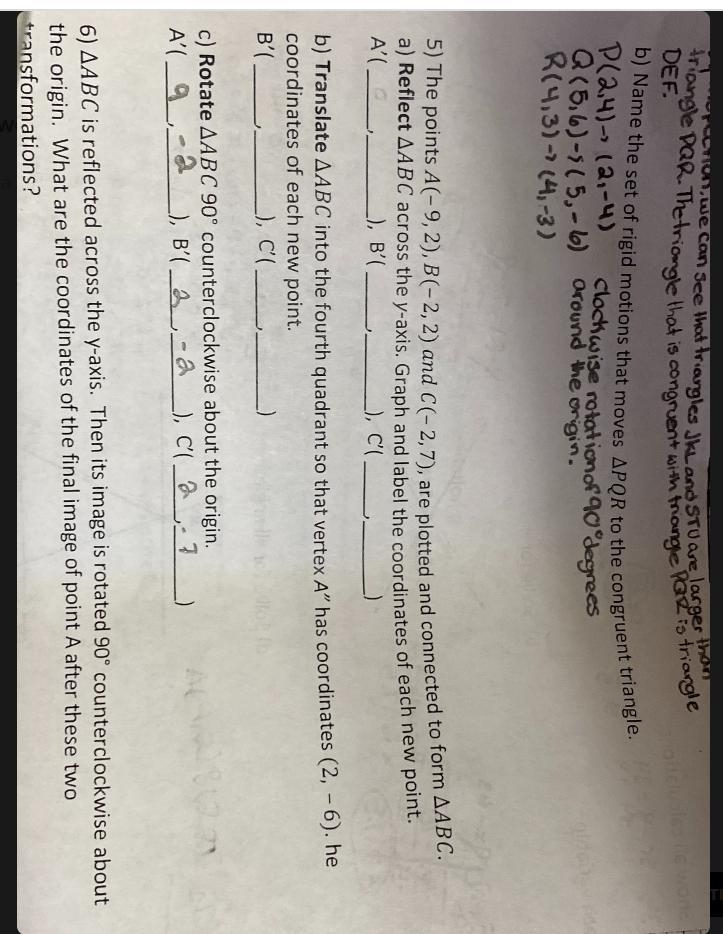 5) The points A(-9,2) B(-2,2) and C (-2,7) are connected to form ABCa) reflect abc-example-2