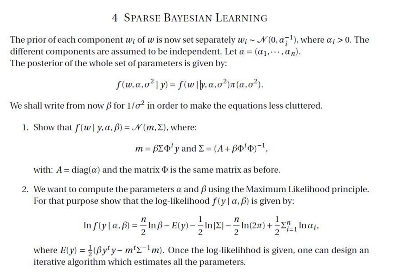 4 SPARSE BAYESIAN LEARNING The prior of each component wi of w is now set separately-example-1