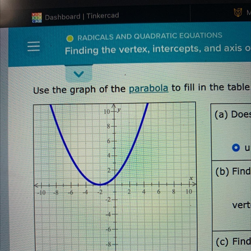 I need help finding the vertex, axis of symmetry and x and y intercepts-example-1