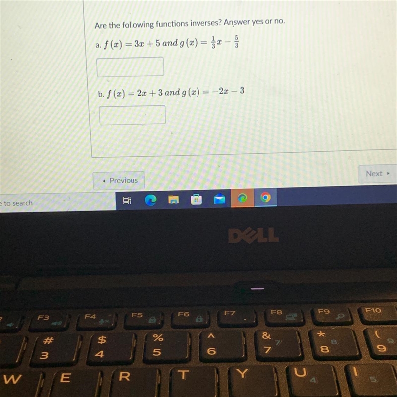 Are the following functions inverses ? Answer yes or no-example-1