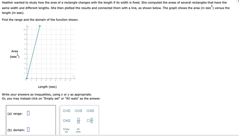 Heather wanted to study how the area of a rectangle changes with the length if its-example-1