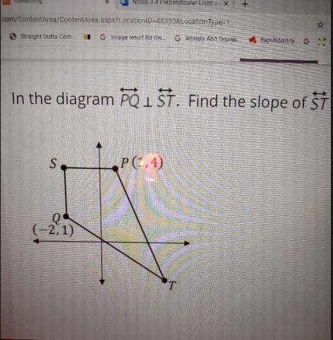 In the diagram pq and St find the slope of st-example-1