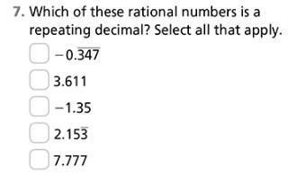 Which of these rational numbers is a repeating decimal? Type all that apply.-example-1