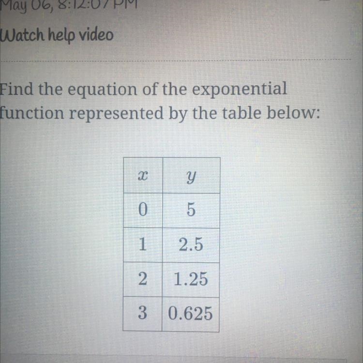 Find the equation of the exponentialfunction represented by the table below:-example-1