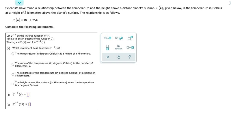 Finding, evaluating, and interpreting an inverse function for a given linear relationship-example-1