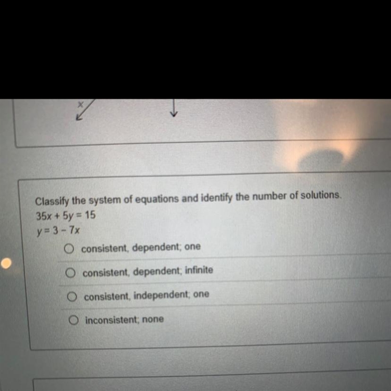 Classify the system of equations and identify the number of solutions-example-1