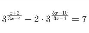 Solve the equation without using a calculator \displaystyle\\3^(x+2)/(3x-4)-2\cdot-example-1