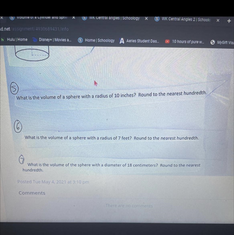 What is the volume of a sphere with a radius of 10 inches? Round to the nearest hundredth-example-1